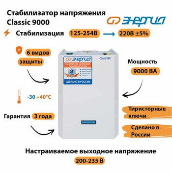 Однофазный стабилизатор напряжения Энергия Classic 9000 - Стабилизаторы напряжения - Однофазные стабилизаторы напряжения 220 Вольт - Энергия Classic - . Магазин оборудования для автономного и резервного электропитания Ekosolar.ru в Клине